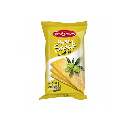 50 confezioni schiacciatine three snack forno damiani oliva